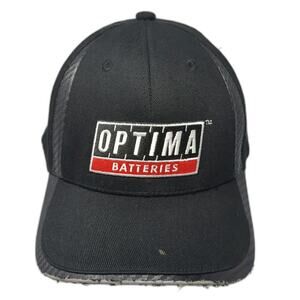 Optima Batteries Baseball Cap Black XL Flexfit Carbon Fiber Pattern Logo Hat
